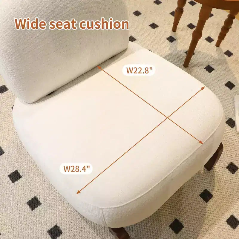 Sedia moderna senza braccioli, imbottita, in poliestere bianco, con gambe in legno massiccio, sedia compatta da lettura