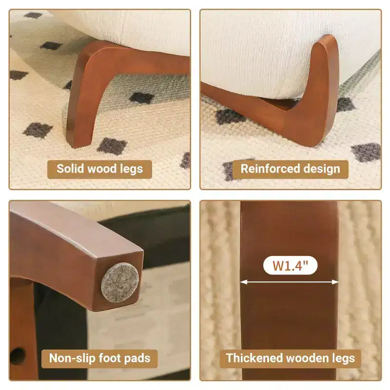 Sedia moderna senza braccioli, imbottita, in poliestere bianco, con gambe in legno massiccio, sedia compatta da lettura