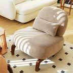 Sedia moderna senza braccioli, imbottita, in poliestere bianco, con gambe in legno massiccio, sedia compatta da lettura