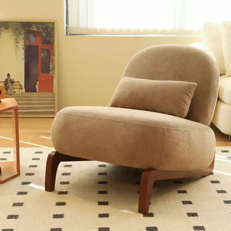Sedia moderna senza braccioli, imbottita, in poliestere bianco, con gambe in legno massiccio, sedia compatta da lettura
