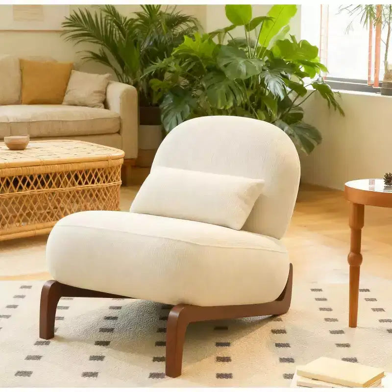 Sedia moderna senza braccioli, imbottita, in poliestere bianco, con gambe in legno massiccio, sedia compatta da lettura