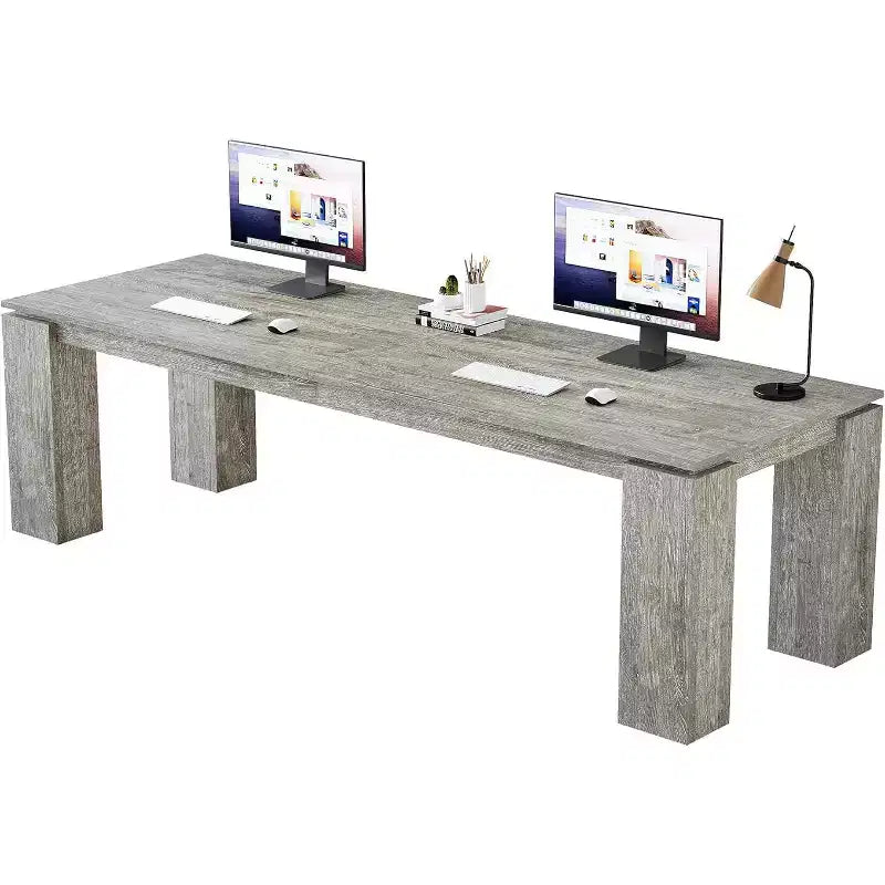 Scrivania per computer biposto da 86", postazione di lavoro doppia moderna, finitura legno grigio, MDF, ufficio domestico