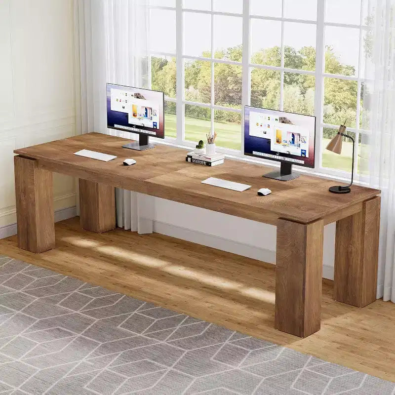 Scrivania per computer biposto da 86", postazione di lavoro doppia moderna, finitura legno grigio, MDF, ufficio domestico