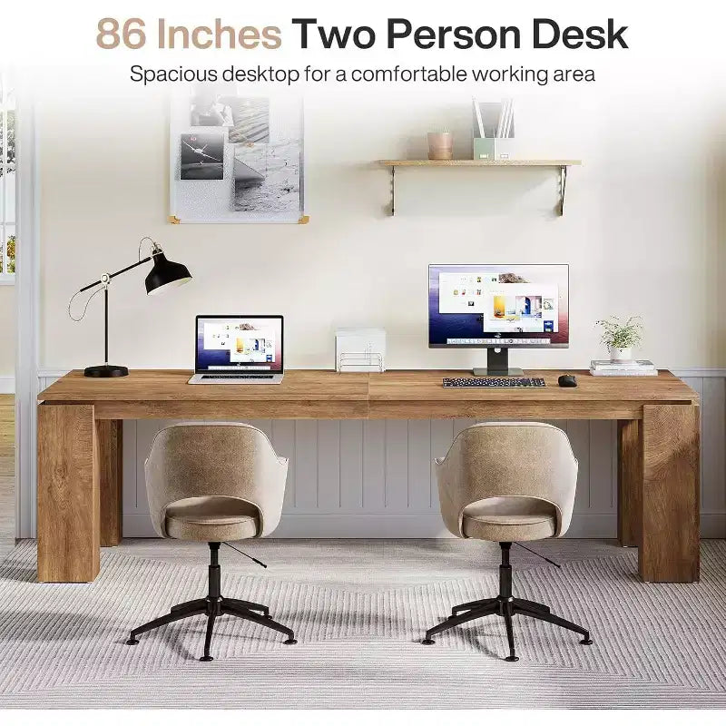 Scrivania per computer biposto da 86", postazione di lavoro doppia moderna, finitura legno grigio, MDF, ufficio domestico