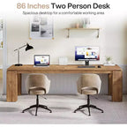Scrivania per computer biposto da 86", postazione di lavoro doppia moderna, finitura legno grigio, MDF, ufficio domestico