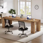Scrivania per computer biposto da 86", postazione di lavoro doppia moderna, finitura legno grigio, MDF, ufficio domestico