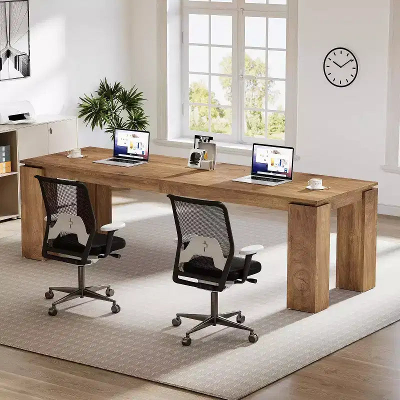 Scrivania per computer biposto da 86", postazione di lavoro doppia moderna, finitura legno grigio, MDF, ufficio domestico