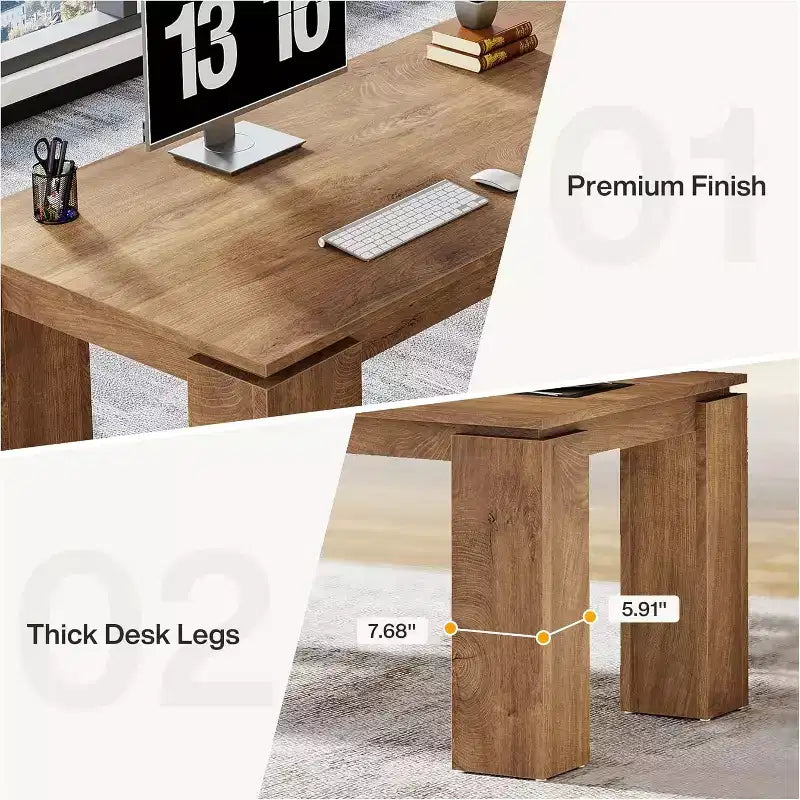 Scrivania per computer biposto da 86", postazione di lavoro doppia moderna, finitura legno grigio, MDF, ufficio domestico