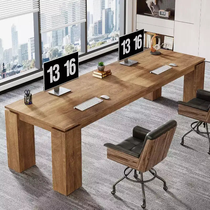 Scrivania per computer biposto da 86", postazione di lavoro doppia moderna, finitura legno grigio, MDF, ufficio domestico