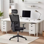 Sedia da ufficio ergonomica in rete nera con supporto per il collo, traspirante, regolabile, base con ruote