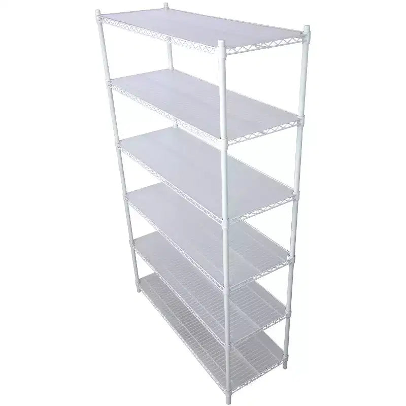 Scaffalatura in metallo a 6 ripiani, certificata NSF, capacità 2720 kg, regolabile, con ruote e copriripiani, colore bianco, altezza 213 cm