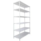 Scaffalatura in metallo a 6 ripiani, certificata NSF, capacità 2720 kg, regolabile, con ruote e copriripiani, colore bianco, altezza 213 cm