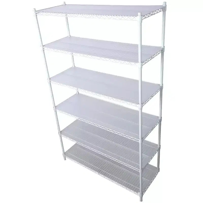 Scaffalatura in metallo a 6 ripiani, certificata NSF, capacità 2720 kg, regolabile, con ruote e copriripiani, colore bianco, altezza 213 cm