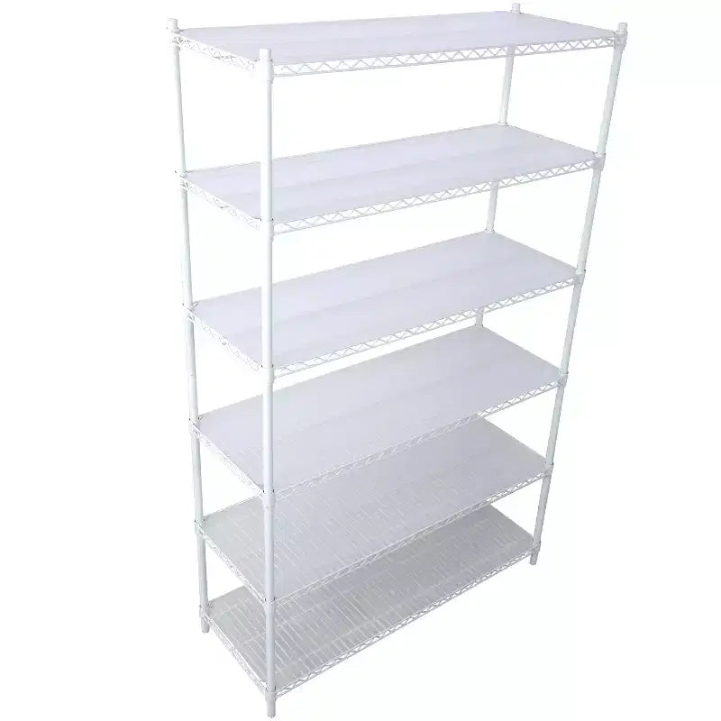 Scaffalatura in metallo a 6 ripiani, certificata NSF, capacità 2720 kg, regolabile, con ruote e copriripiani, colore bianco, altezza 213 cm