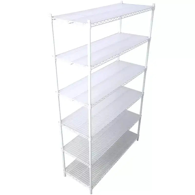 Scaffalatura in metallo a 6 ripiani, certificata NSF, capacità 2720 kg, regolabile, con ruote e copriripiani, colore bianco, altezza 213 cm
