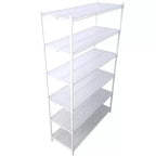 Scaffalatura in metallo a 6 ripiani, certificata NSF, capacità 2720 kg, regolabile, con ruote e copriripiani, colore bianco, altezza 213 cm
