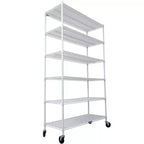 Scaffalatura in metallo a 6 ripiani, certificata NSF, capacità 2720 kg, regolabile, con ruote e copriripiani, colore bianco, altezza 213 cm