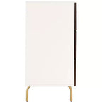 Cassettiera a 6 cassetti, noce e bianco, mogano laccato, maniglie dorate, 142 cm L