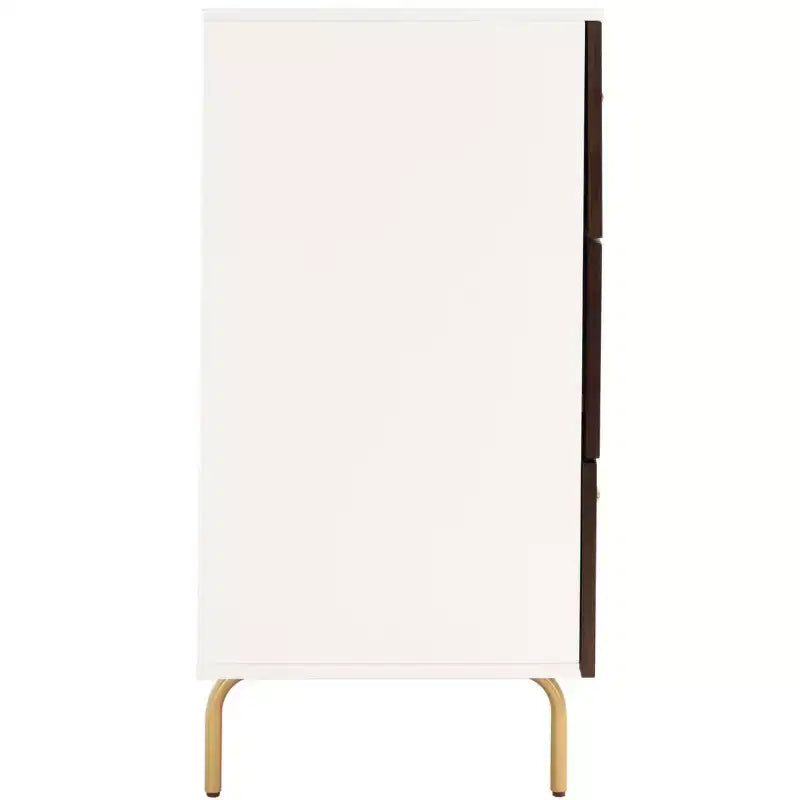 Cassettiera a 6 cassetti, noce e bianco, mogano laccato, maniglie dorate, 142 cm L