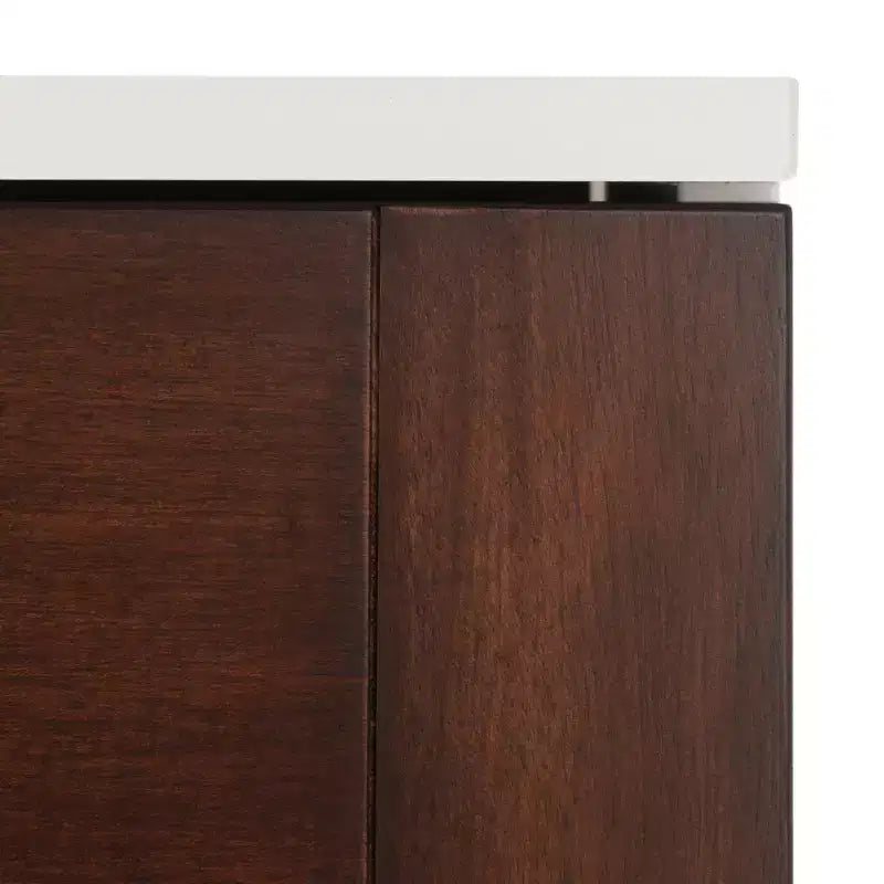 Cassettiera a 6 cassetti, noce e bianco, mogano laccato, maniglie dorate, 142 cm L