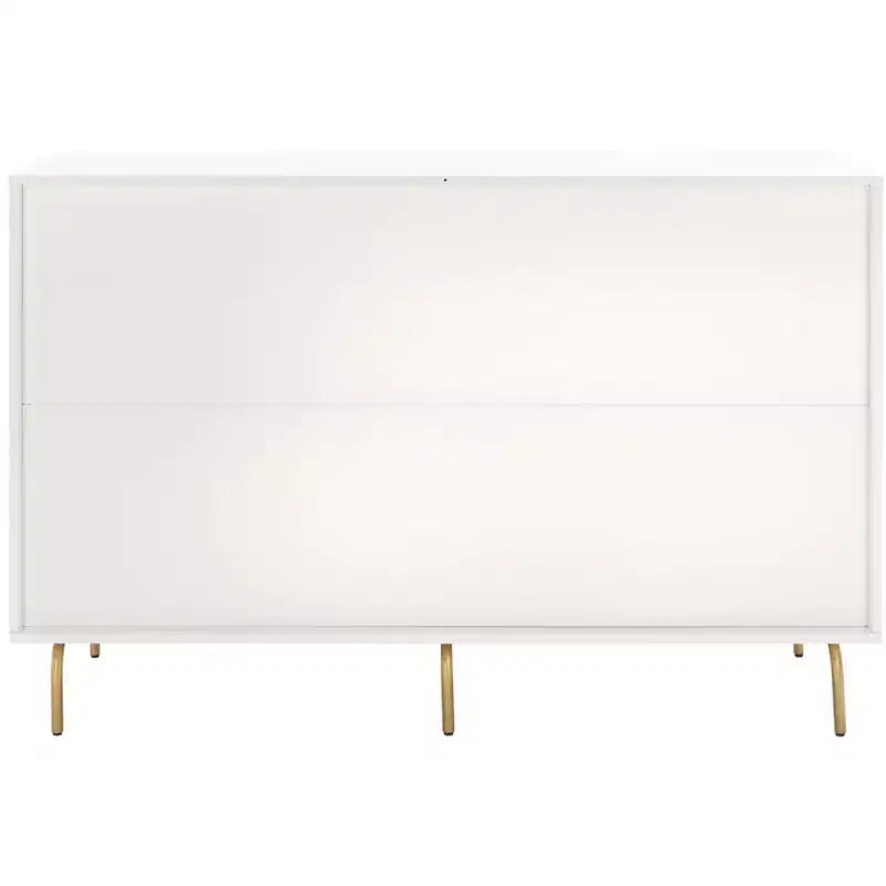 Cassettiera a 6 cassetti, noce e bianco, mogano laccato, maniglie dorate, 142 cm L