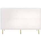 Cassettiera a 6 cassetti, noce e bianco, mogano laccato, maniglie dorate, 142 cm L