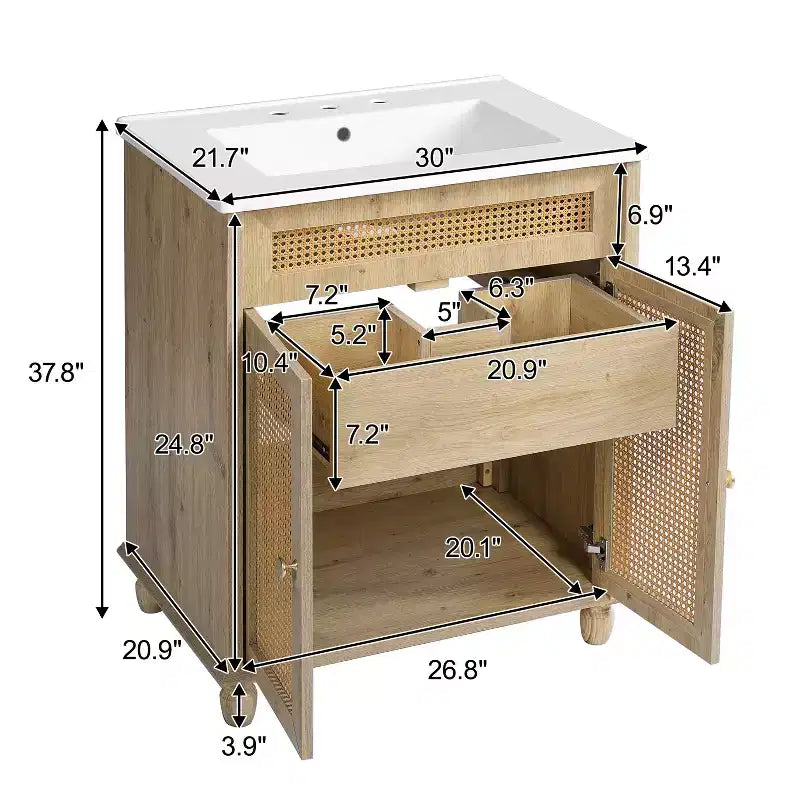 Tavolino rotondo con contenitore da 81 cm con ante scorrevoli, noce, acacia e MDF