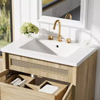 Tavolino rotondo con contenitore da 81 cm con ante scorrevoli, noce, acacia e MDF