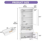 Libreria alta 183 cm con luci LED RGB, cassetto e ante in vetro, 6 ripiani, bianca