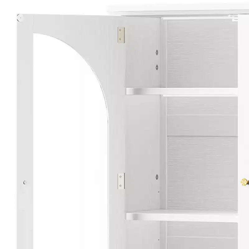 Libreria alta 183 cm con luci LED RGB, cassetto e ante in vetro, 6 ripiani, bianca