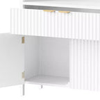 Libreria alta 183 cm con luci LED RGB, cassetto e ante in vetro, 6 ripiani, bianca