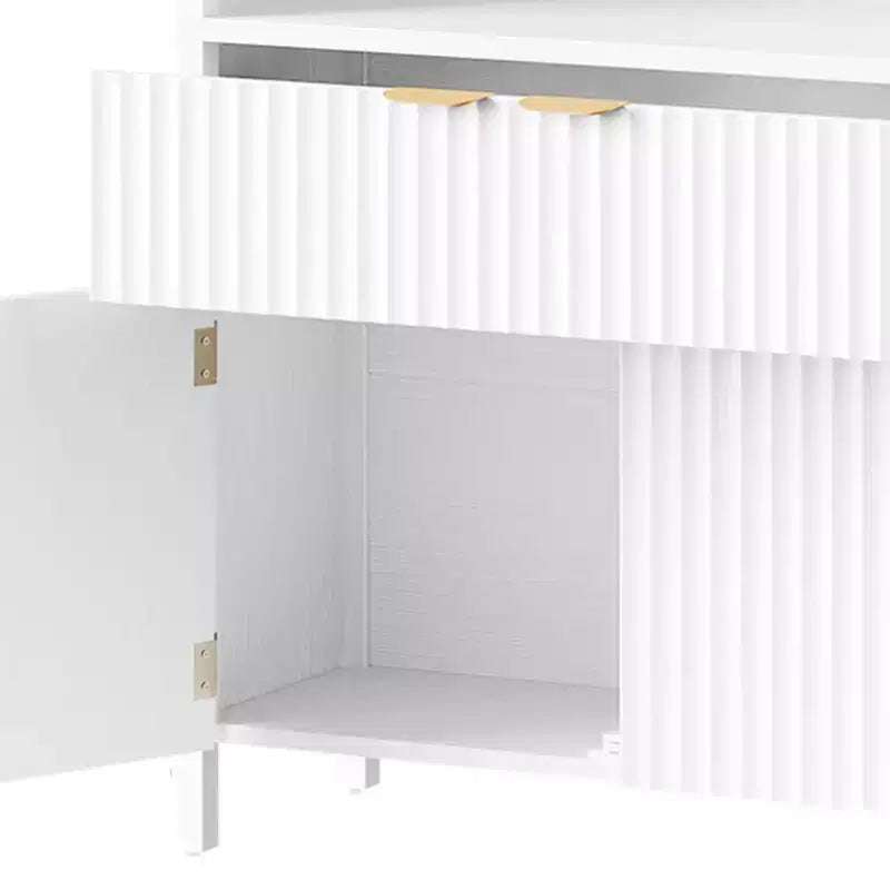 Libreria alta 183 cm con luci LED RGB, cassetto e ante in vetro, 6 ripiani, bianca