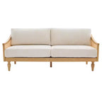 Divanetto 2 Posti Mid-Century - Ciniglia, Braccioli in Rattan, Gambe in Legno di Gomma