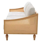 Divanetto 2 Posti Mid-Century - Ciniglia, Braccioli in Rattan, Gambe in Legno di Gomma