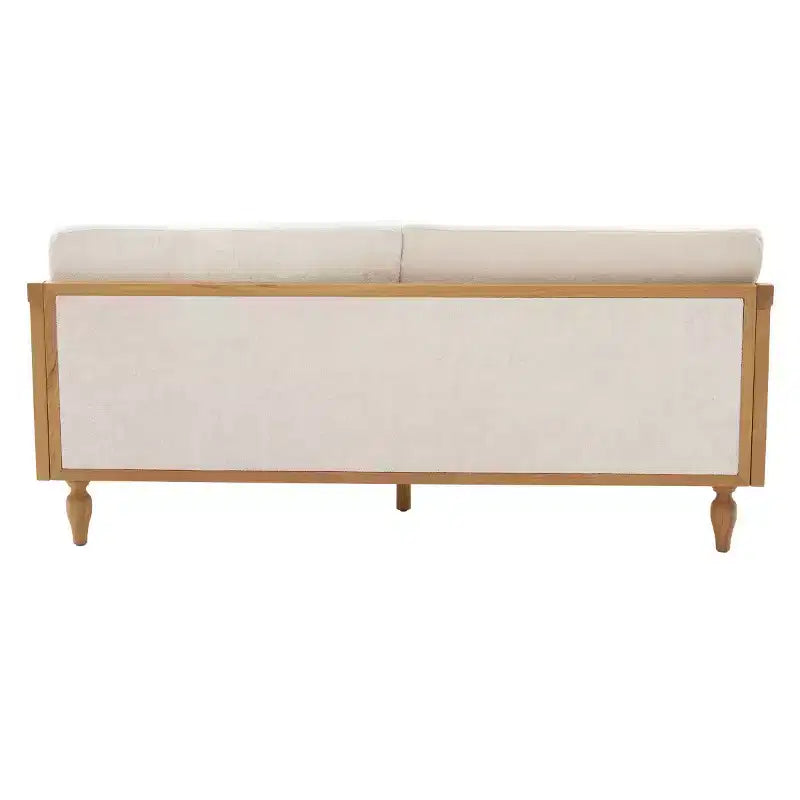 Divanetto 2 Posti Mid-Century - Ciniglia, Braccioli in Rattan, Gambe in Legno di Gomma