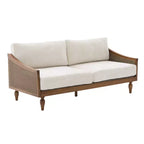 Divanetto 2 Posti Mid-Century - Ciniglia, Braccioli in Rattan, Gambe in Legno di Gomma