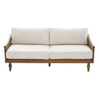 Divanetto 2 Posti Mid-Century - Ciniglia, Braccioli in Rattan, Gambe in Legno di Gomma