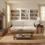 Divanetto 2 Posti Mid-Century - Ciniglia, Braccioli in Rattan, Gambe in Legno di Gomma