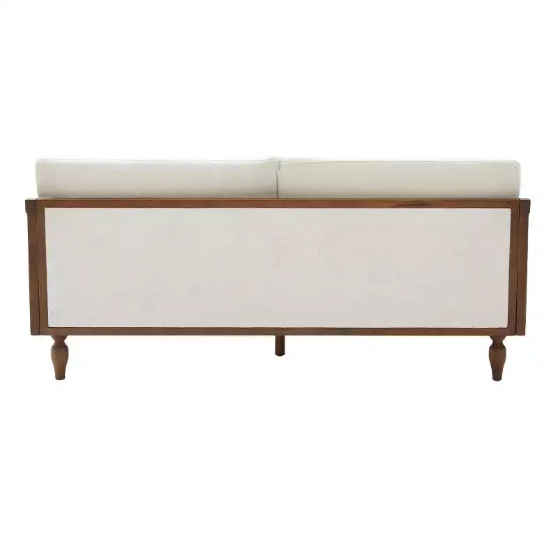 Divanetto 2 Posti Mid-Century - Ciniglia, Braccioli in Rattan, Gambe in Legno di Gomma