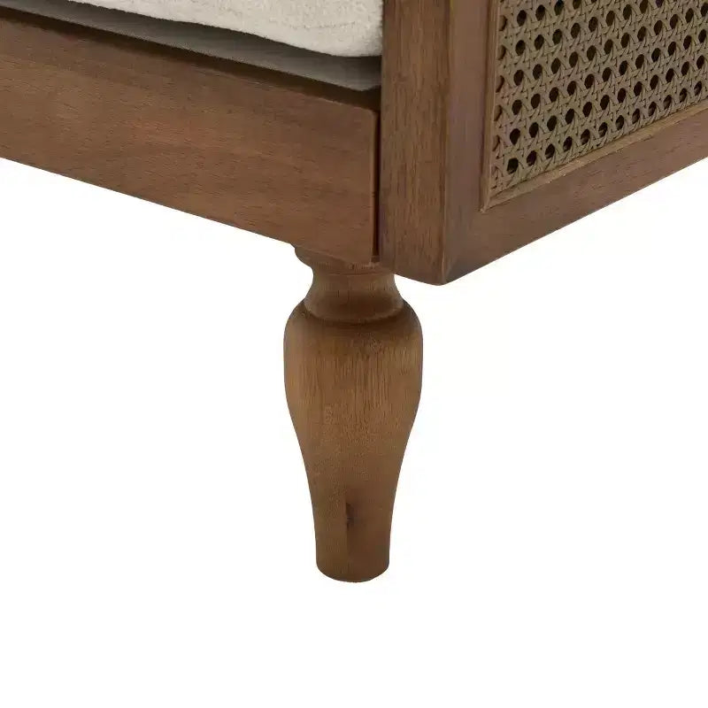 Divanetto 2 Posti Mid-Century - Ciniglia, Braccioli in Rattan, Gambe in Legno di Gomma