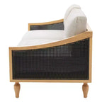 Divanetto 2 Posti Mid-Century - Ciniglia, Braccioli in Rattan, Gambe in Legno di Gomma