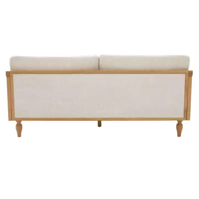 Divanetto 2 Posti Mid-Century - Ciniglia, Braccioli in Rattan, Gambe in Legno di Gomma