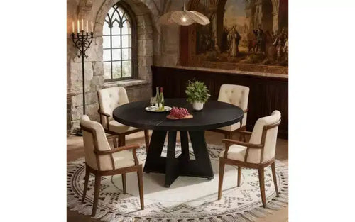 Tavolo da pranzo rotondo in legno da 47", per 4-6 persone, base a incrocio, marrone