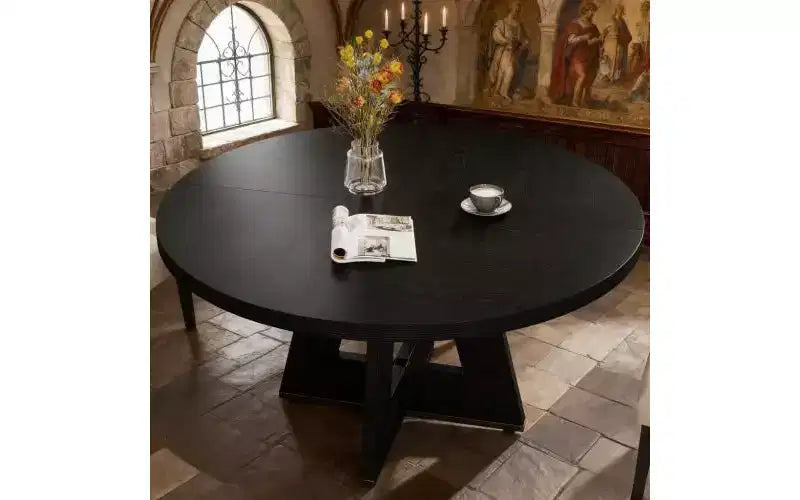 Tavolo da pranzo rotondo in legno da 47", per 4-6 persone, base a incrocio, marrone