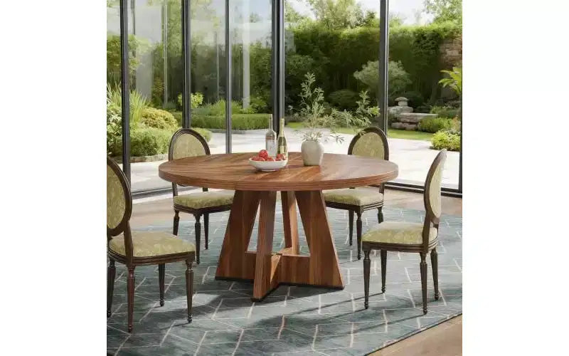 Tavolo da pranzo rotondo in legno da 47", per 4-6 persone, base a incrocio, marrone