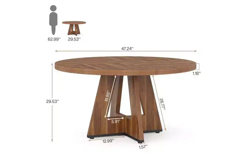 Tavolo da pranzo rotondo in legno da 47", per 4-6 persone, base a incrocio, marrone