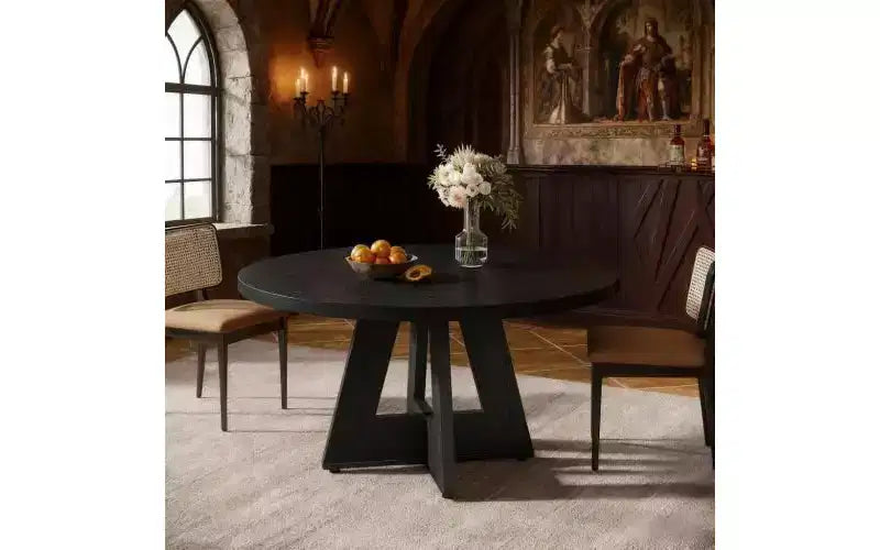 Tavolo da pranzo rotondo in legno da 47", per 4-6 persone, base a incrocio, marrone