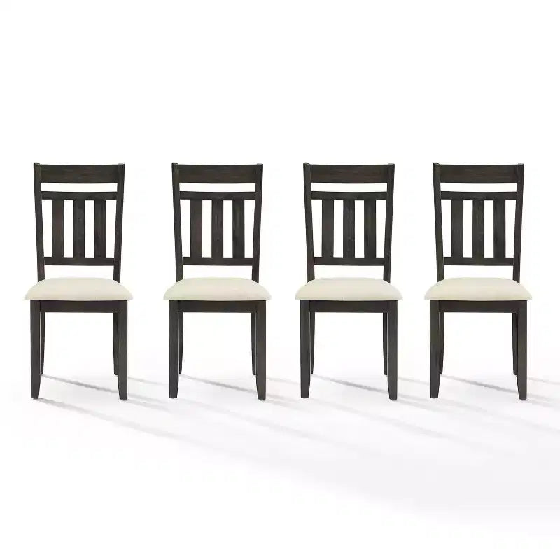 Sedie da pranzo con schienale a doghe in stile Modern Farmhouse con seduta in lino, set da 4, ardesia/crema, 113 kg