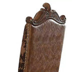 Sedia da pranzo tradizionale con schienale alto, ecopelle bicolore e rovere ciliegio, borchie decorative, seduta imbottita