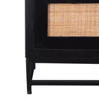 Powell Gordon Mobile a 3 cassetti in legno massiccio e canna naturale con gambe in metallo nero, colore nero: stile rustico moderno, superficie in mango